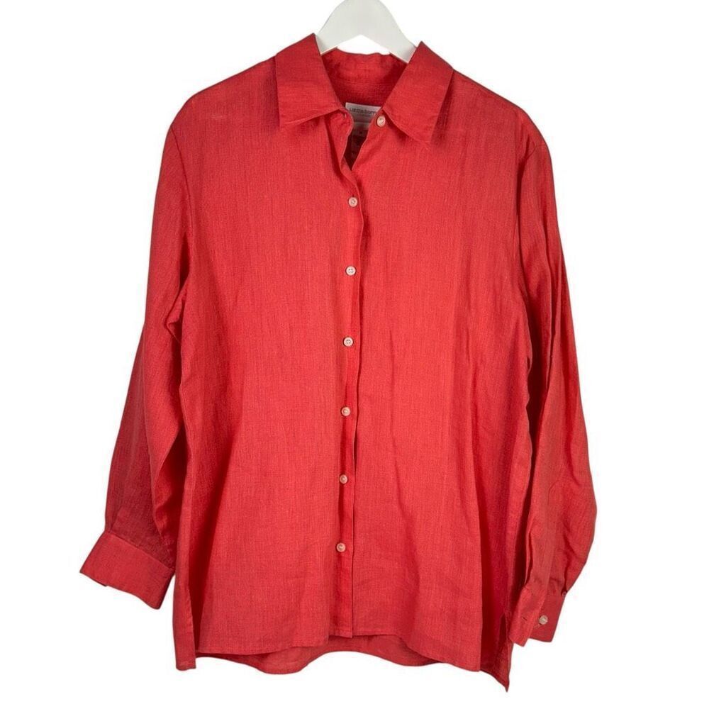 Liz Claiborne Lizsport Medium Linen Blouse Coral